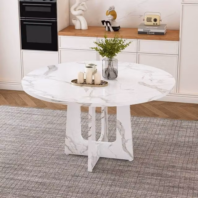 Rolipo Round White Marble Effect MDF Dining Table – 1