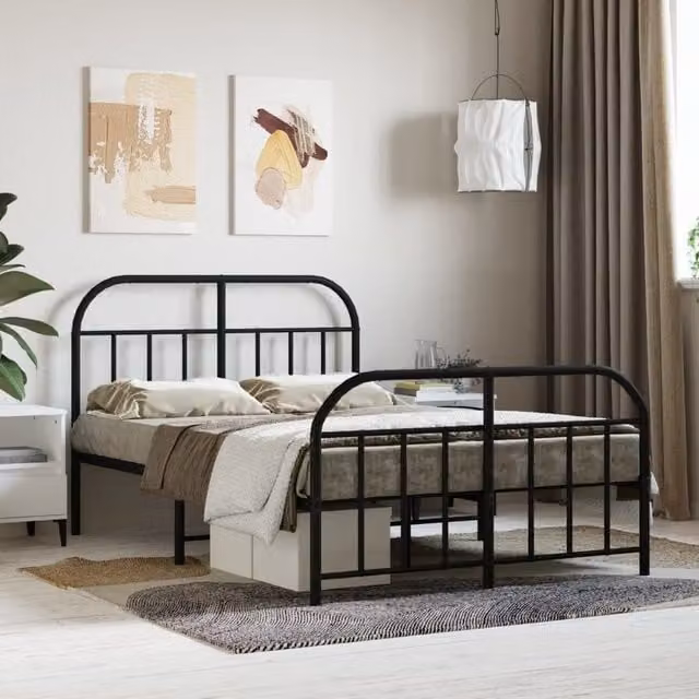 Berkfield Home Metal Bed Frame with Headboard and Footboard, Black, W/D/H: 120 x 190 cm
