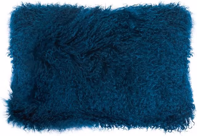 Bosie Real Mongolian Fur Rectangular Cushion in Petrol Blue