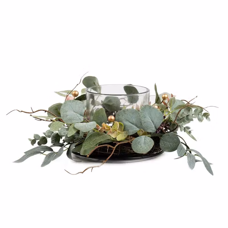 Scottish Everlastings Ltd Rustic Eucalyptus Green Glass Pillar Candle Holder, Height: 30 cm – 3