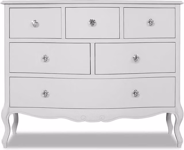 Juliette 6 Drawer Chest in White with Diamond Shape Crystal Handles