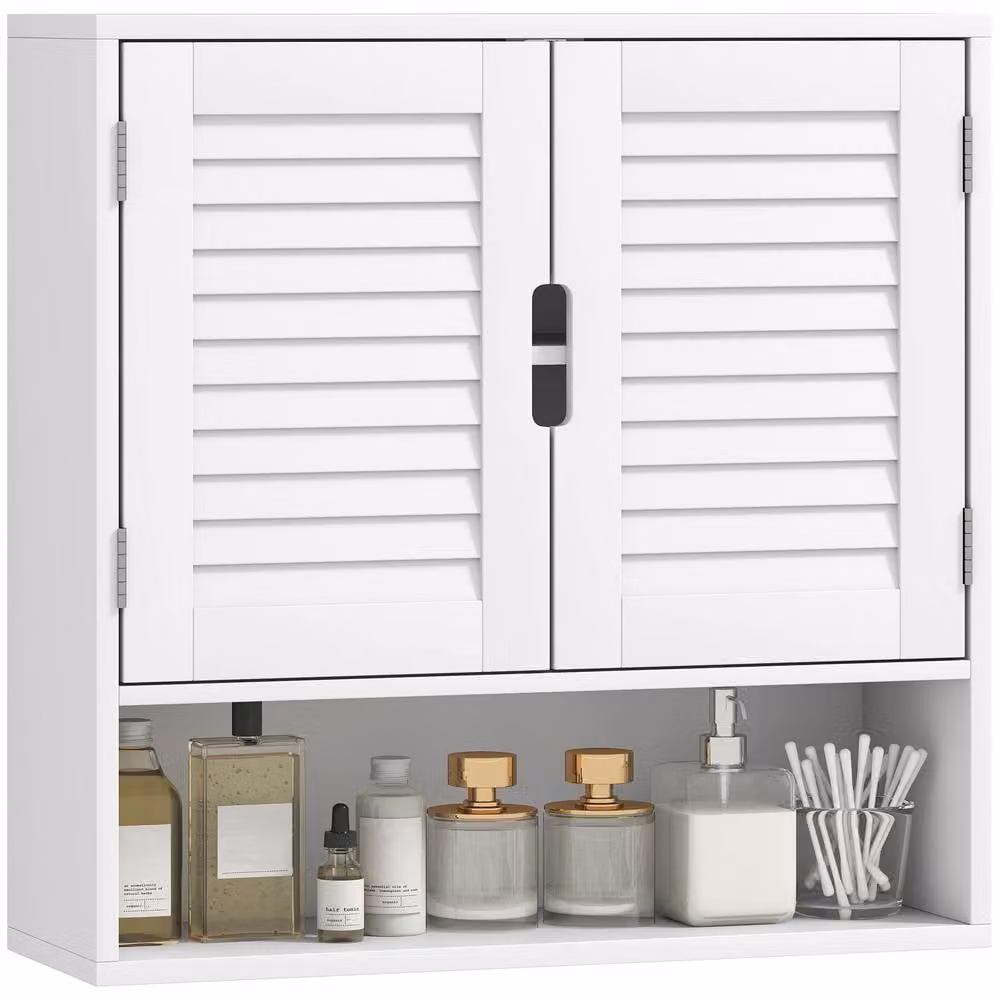 HOMCOM Wall Mounted White Bathroom Cabinet with Roll Shutter and Internal Shelves, W: 60 cm, D: 20 cm, H: 60 cm – 2