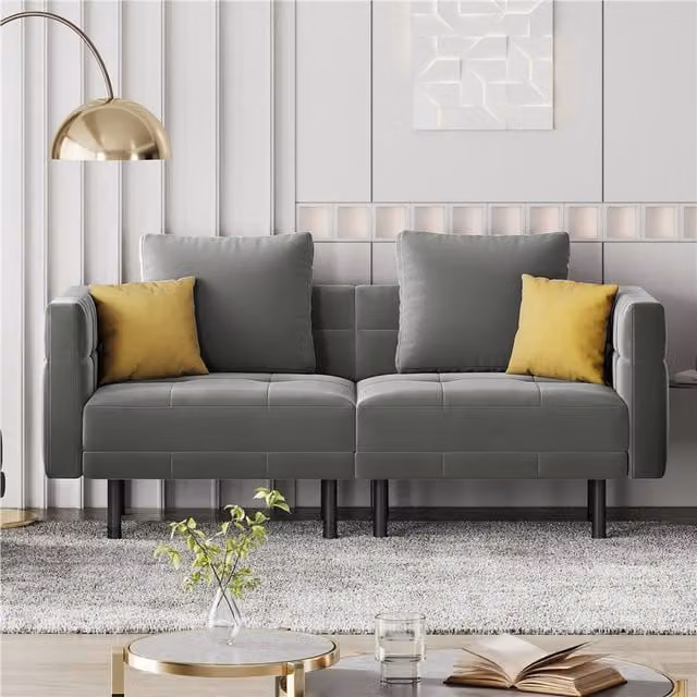 Yaheetech Grey Velvet Convertible Sofa Bed with Split Design and Scatter Cushions