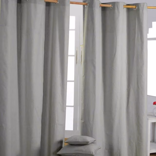 Homescapes Plain Grey Cotton Eyelet Curtain Pair, Width: 137 cm, Height: 228 cm