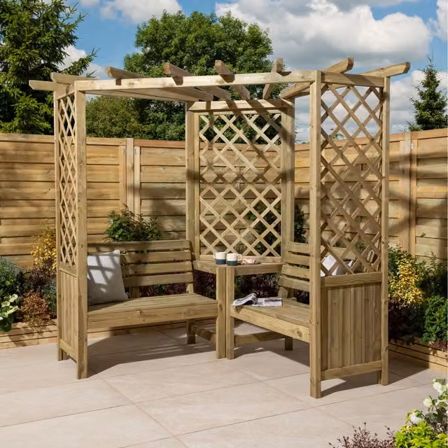 Rowlinson Pemberley Corner Arbour in Rustic Brown Wood