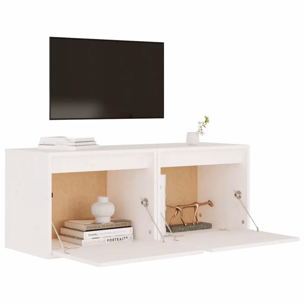 Berkfield Home Set of 2 White Lacquered Solid Pinewood Wall Cabinets, W/D/H: 45 x 30 x 35 cm – 2