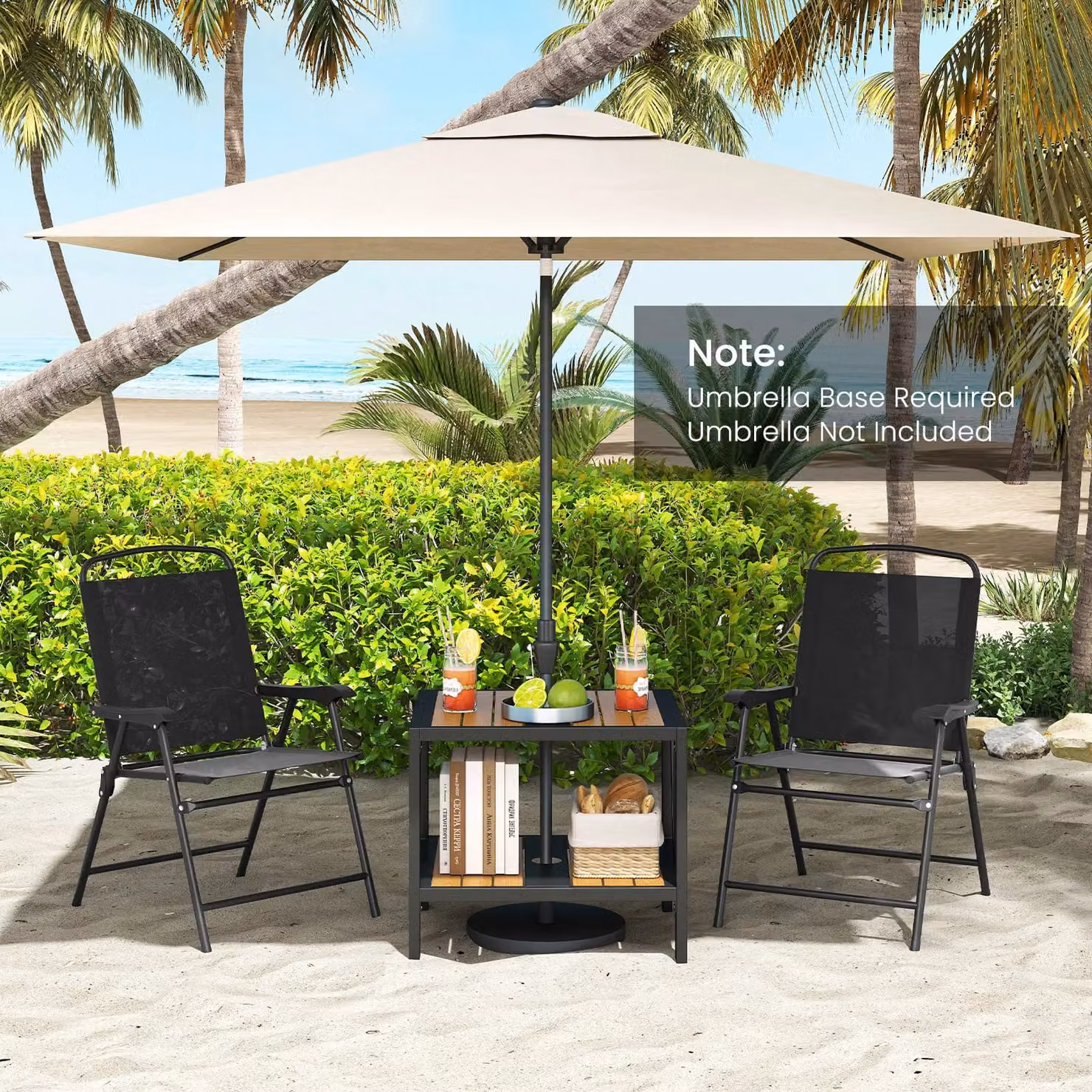 Gymax 2-Tier Metal Small Patio Coffee Table and Garden Side Table in Khaki, W/D/H: 52 x 46 x 45 cm – 5