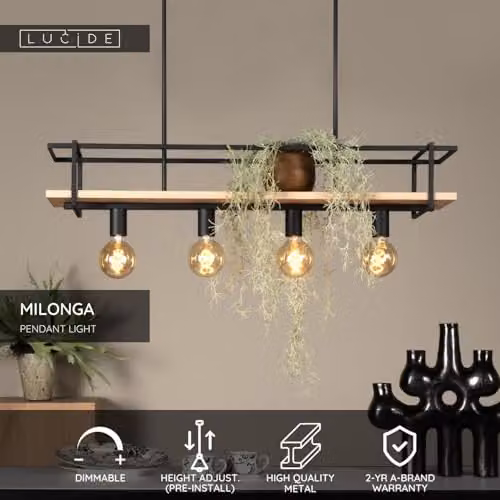 Lucide Milonga Dimmable Scandinavian Hanging Pendant Light in Black with 4 x E27 Sockets – 2