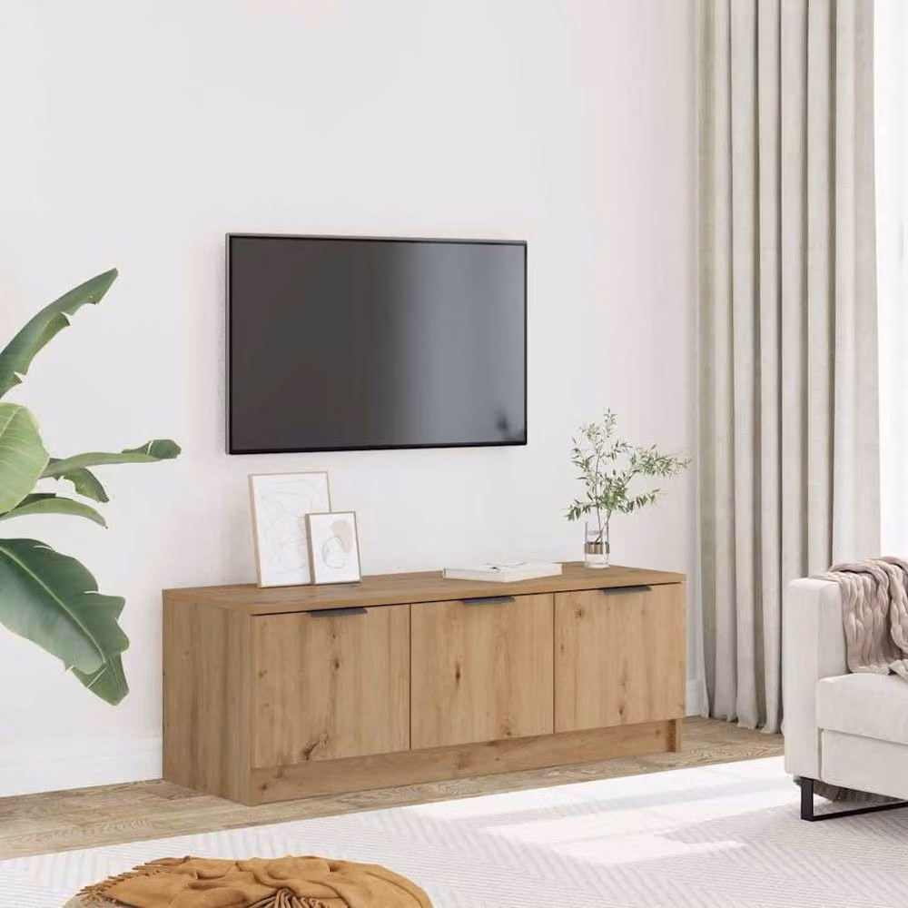 Berkfield Home Artisan Oak TV Cabinet in Brown, W/D/H: 102 x 35 x 36.5 cm – 2