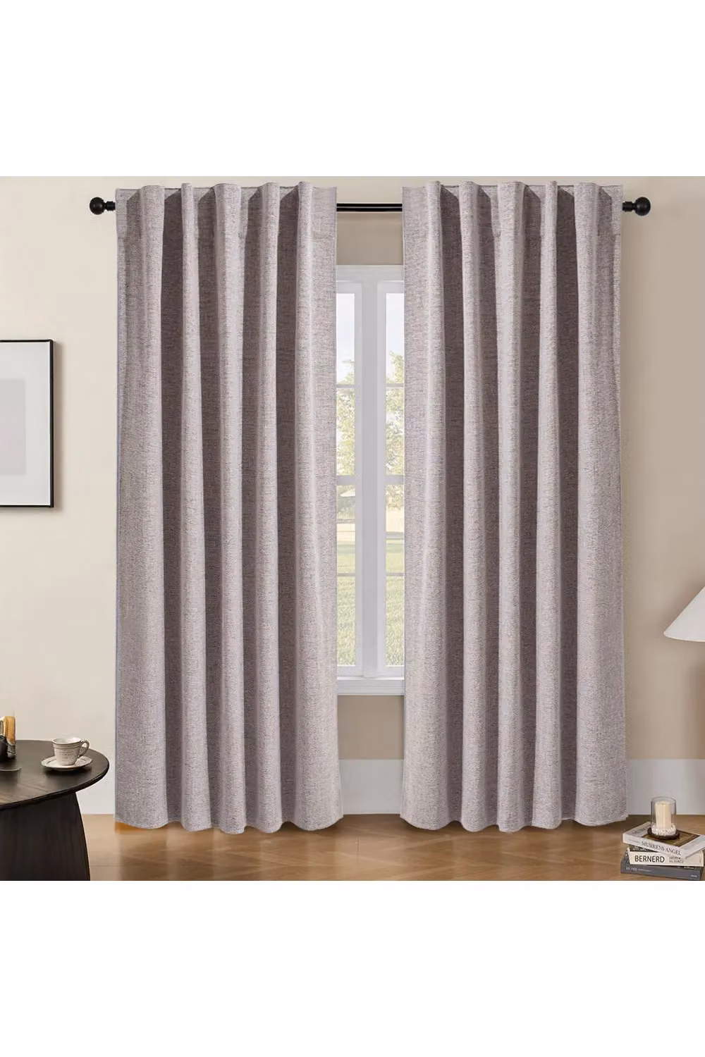 Living and Home Beige Faux Linen Blackout Curtains, 2 Panels, W: 168 cm, H: 229 cm – 2