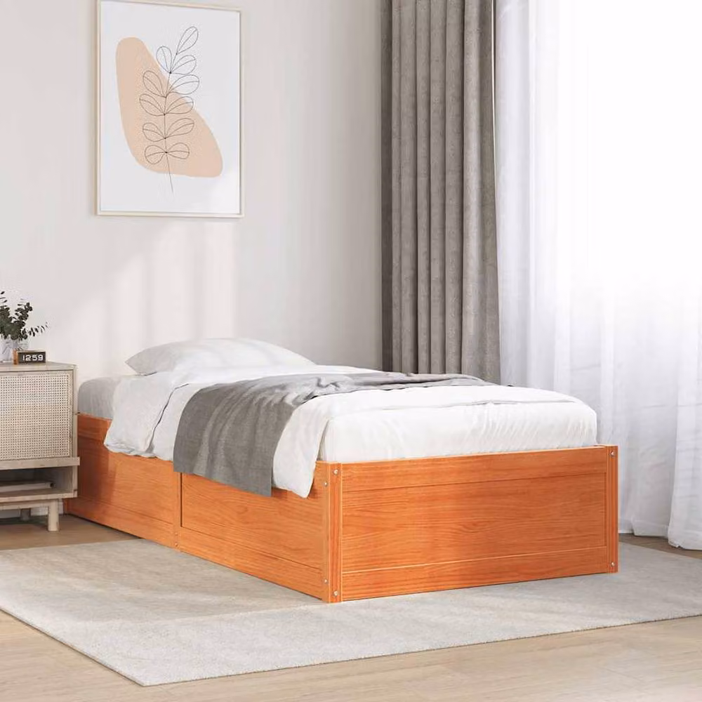 Berkfield Home Modern Single Bed Frame in Waxed Brown Solid Pine, W/D/H: 90 x 190 x 37 cm – 2