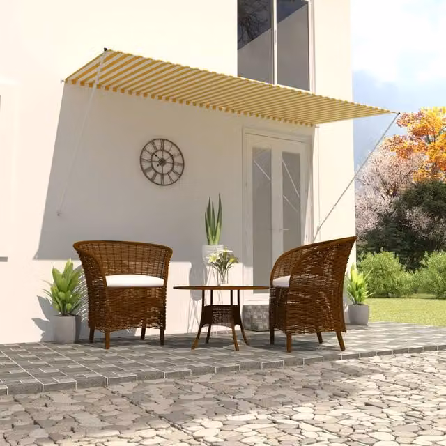 Berkfield Home Retractable Striped Awning in Yellow and White, W: 300 cm, D: 150 cm – 1
