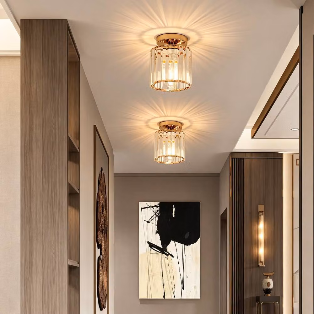 Goeco Modern Crystal Ceiling Light Chandelier in Gold/Brass for Hallway, Living Room or Kitchen – 3