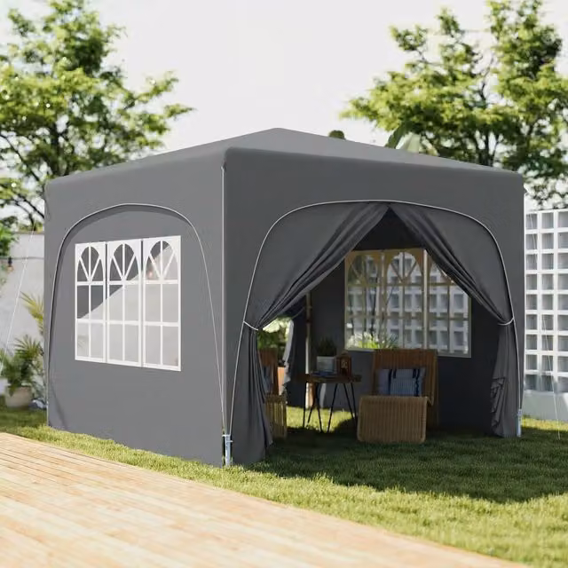 OUTSUNNY UPF50+ Pop Up Gazebo with Sides and Carry Bag, Dark Grey, W/D/H: 300 x 300 x 275 cm