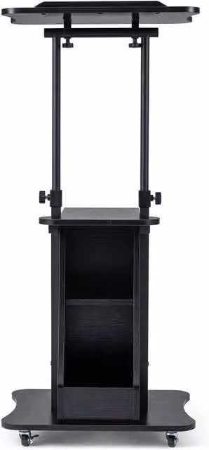 VOGREX Black Height Adjustable Electric Rolling Podium with Rotating Sloped Top