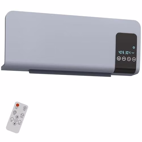 HOMCOM 2000W Wall Mounted Ceramic Fan Heater with Remote Control, Timer and Thermostat, Grey, H 54.5 x W 54.5 x D 21.5 cm – 1