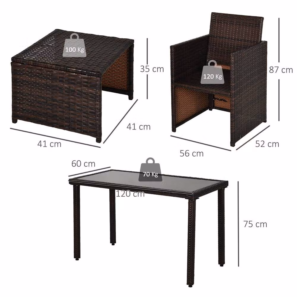 STILVORA Modern Space Saving Dining Set with Brown Steel Frame – 2