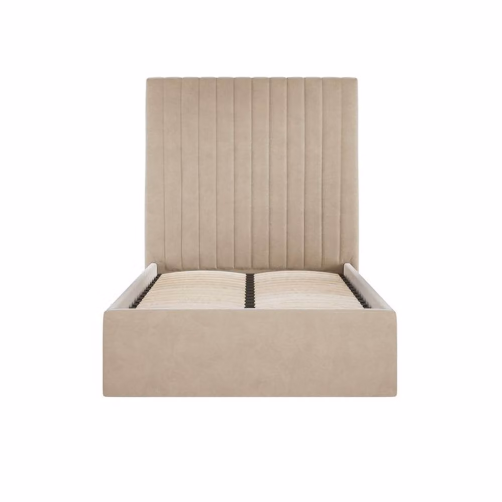 Lemon Pavilion Furniture Berlin Tall Ottoman Single Bed Frame in Beige Velvet, W/D/H: 100 x 200 x 124 cm – 2