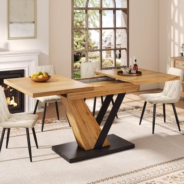 BTM Extendable Rectangular Dining Table in Brown Wood Grain Finish, W/D/H: 120 x 75 x 75 cm (Extends to 150 cm) – 1