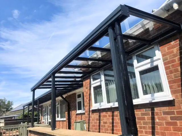 Milwood Group Simplicity 6 Aluminium Lean-to Pergola Veranda, Black, W: 1100 cm, D: 320 cm