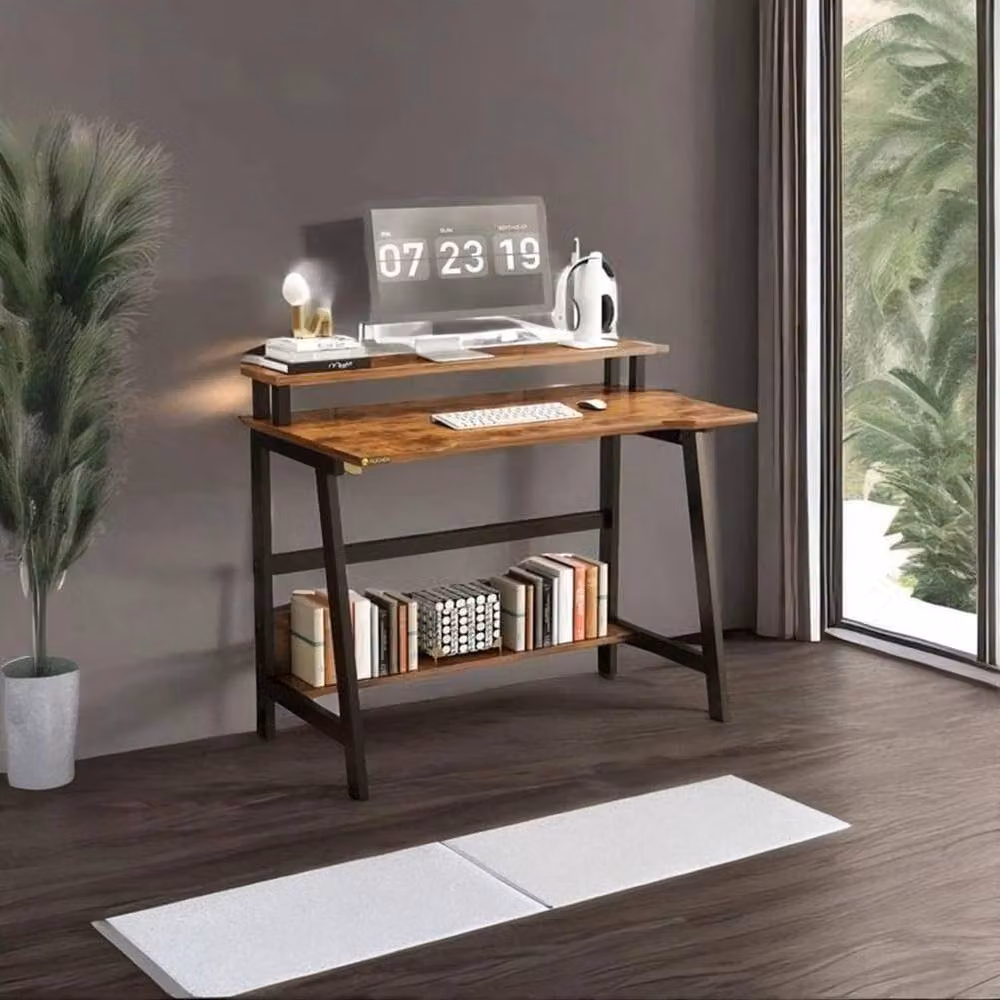 VOGREX Brown Writing Desk with Monitor Storage and Open Shelf – 2