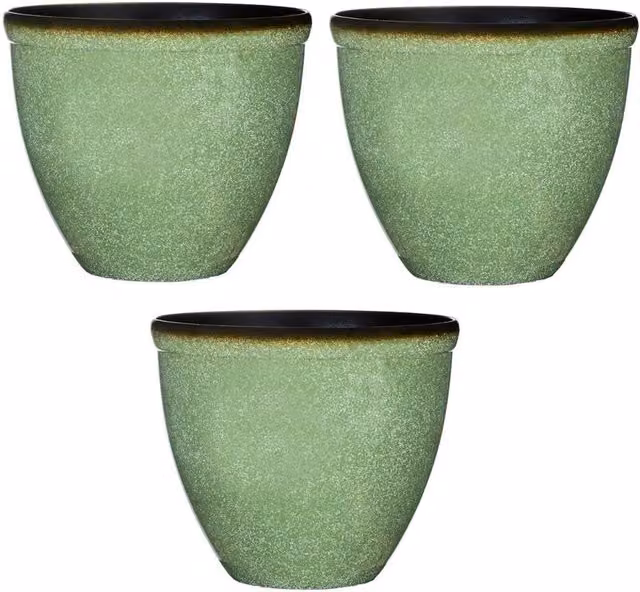 FLAVORA Set of 3 Green Glazed Ceramic Bell Planters for Ornamental and Herb Gardens