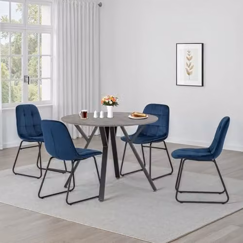 Seconique Athens Round Dining Table Set with 4 Lukas Chairs in Concrete and Blue – 5