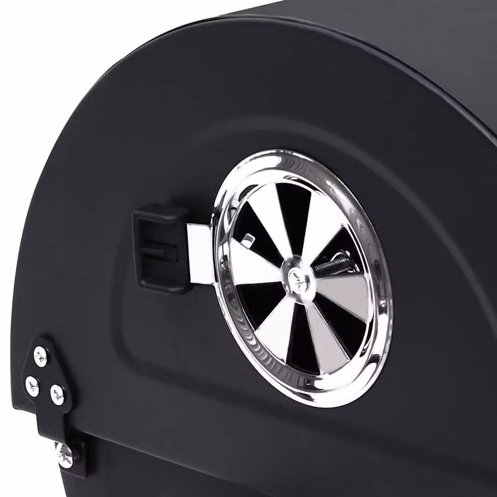 Berkfield Home Black Steel Barrel Charcoal Grill with Wheels, Shelves and Warming Rack, W/D/H: 115 x 85 x 95 cm – 4