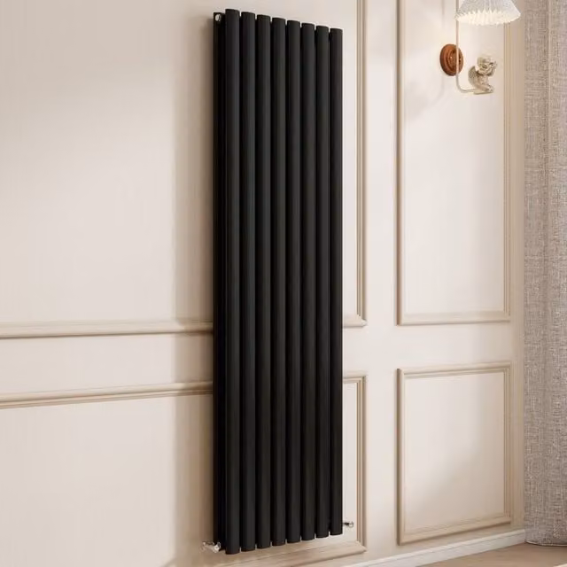 Banyetti Orva Black Vertical Double Oval Column Radiator, Wall Mounted, H: 160 cm, W: 47.2 cm