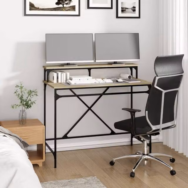 Berkfield Home Charming Writing Desk in Sonoma Oak and Light Tan, W/D/H: 100 x 50 x 90 cm