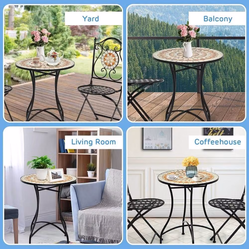 Kelvenix Retro Round Mosaic Side Table for Indoor and Outdoor Use in Black and Multicolour – 4