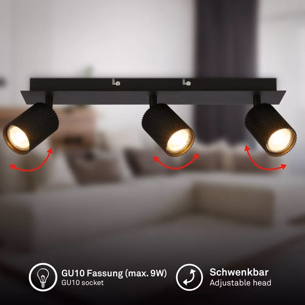 Briloner Black Adjustable 3-Light Ceiling Spotlight for GU10 Bulbs – 2
