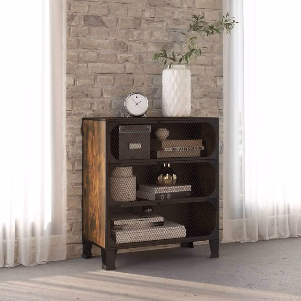 Berkfield Home Rustic Brown Storage Cabinet in Metal and MDF, W/D/H: 72 x 36 x 82 cm – 1
