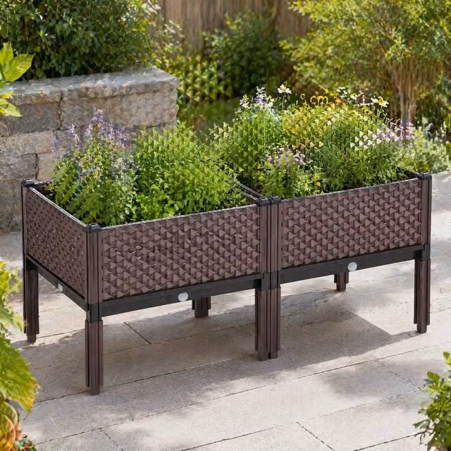 STILVORA Set of 2 Self-Watering Raised Bed Planters in Brown, W/D/H: 50.0 x 46.5 x 50.0 cm – 1