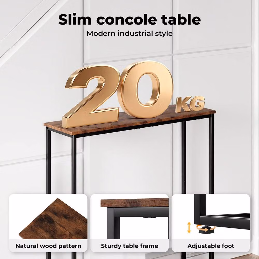 Kelvenix Industrial Narrow Console Table in Brown Wood and Black Metal, W/D/H: 100 x 100 x 75 cm – 4
