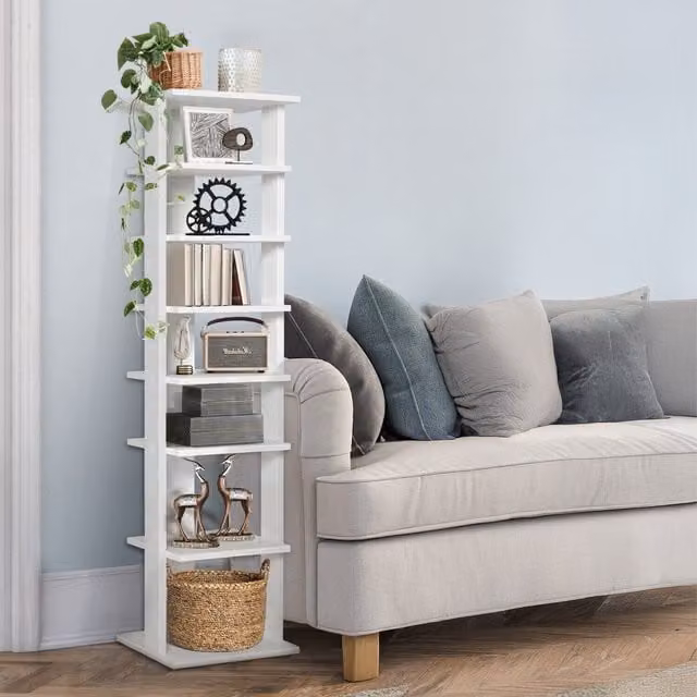 COSTWAY 7-Tier Freestanding Vertical Shoe Rack with Adjustable Shelves in White