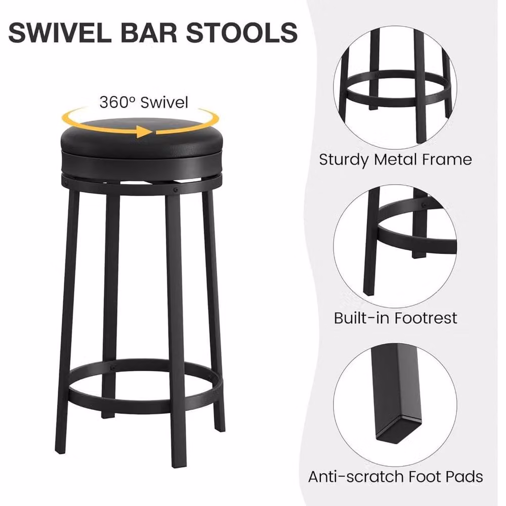 KORVIXA Set of 2 Black Swivel Bar Stools – 4
