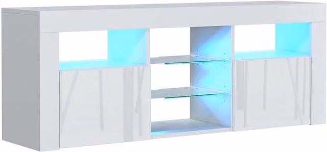 PAWNORA Modern TV Unit Cabinet in White Matt with White High Gloss Fronts