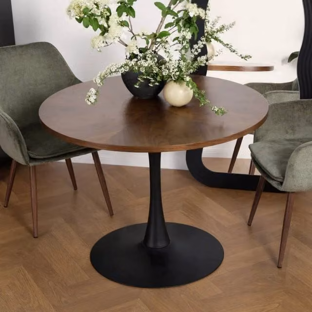 Home Garden Direct Paris Walnut Round Dining Table, 4 Seater, Brown, W/D: 100 x 100 cm – 1