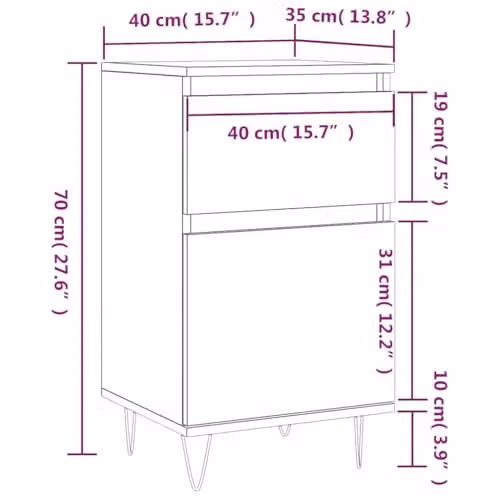 vidaXL Set of 2 White Classic Sideboards in Engineered Wood, W/D/H: 40 x 35 x 70 cm – 2