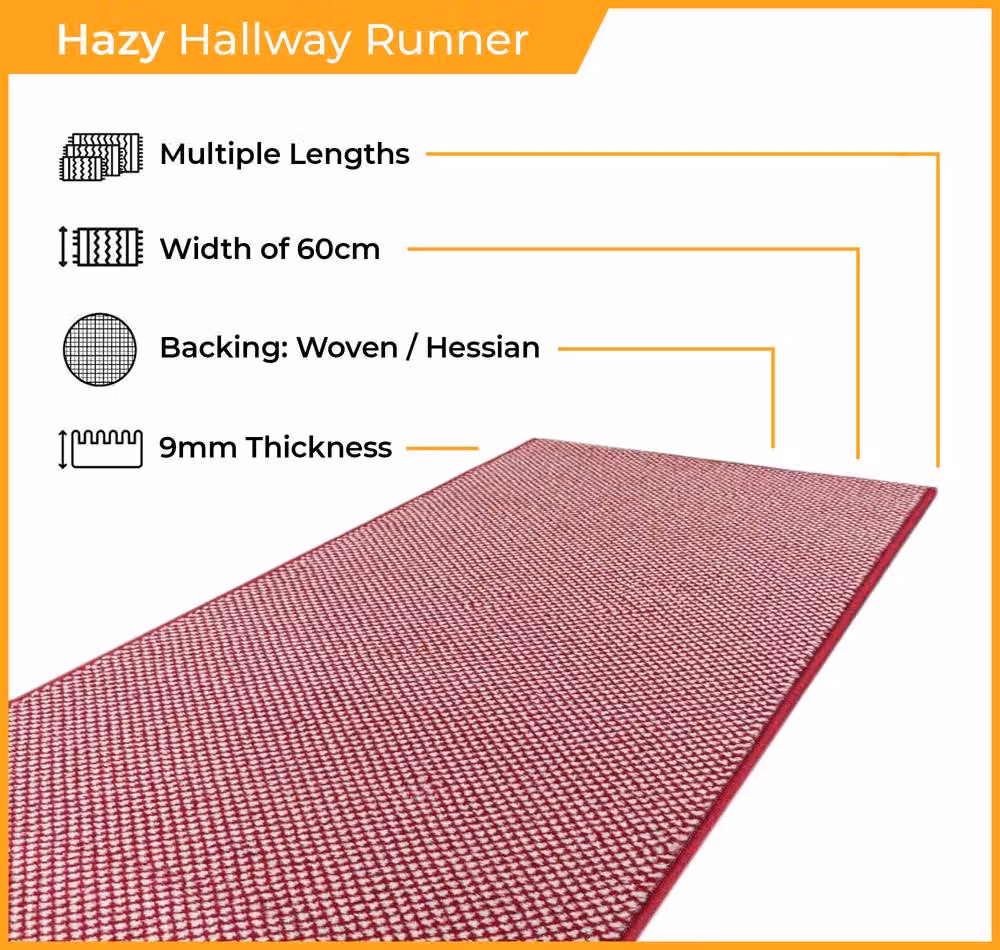 runrug Hazy Red Hallway Carpet Runner Rug, W/D/H: 60 x 330 cm – 2