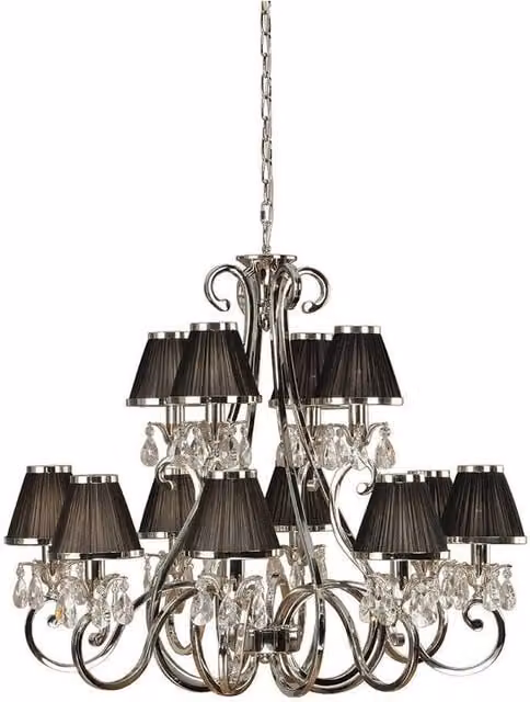 Interiors 1900 Oksana 12 Light Multi Arm Chandelier in Silver and Grey with Crystal and Metal Details, E14