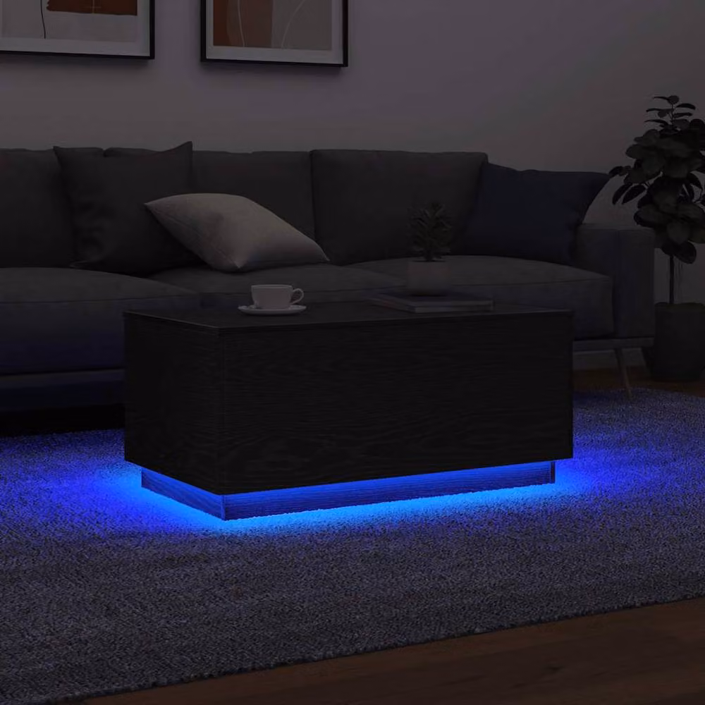 Berkfield Home Modern Rectangular Coffee Table with LED Lights in Black Oak, W: 90 cm, D: 50 cm, H: 40 cm – 5