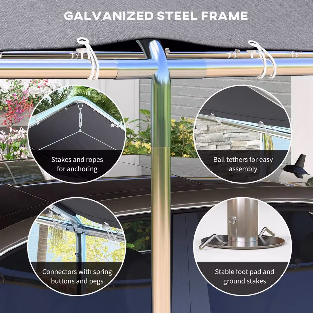 STILVORA Grey Carport Shelter with Galvanised Steel Frame, W: 6 m, D: 3 m, H: 2.6 m – 5