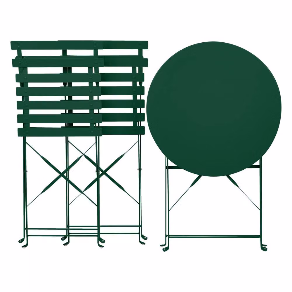 Wyld and Coco 3 Piece Folding Bistro Set in Dark Green Matt Steel – 3
