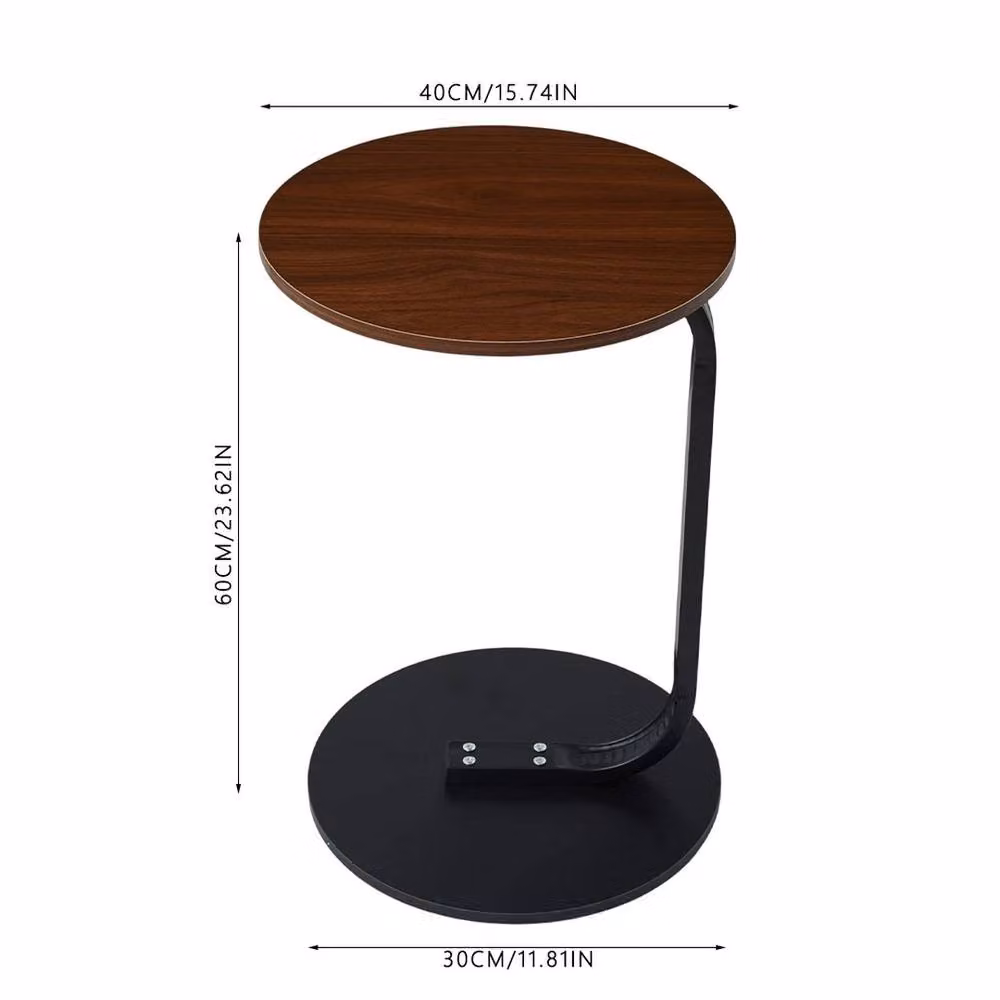 FORGEVIO C-Shaped Side Table in Brown with Round Metal Top – 2