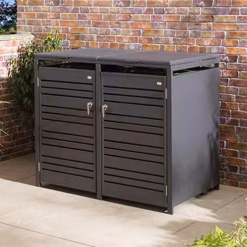 Rowlinson Chelsea Double Bin Store in Anthracite Grey Steel, W: 132.5 cm, D: 81 cm, H: 116.5 cm – 1