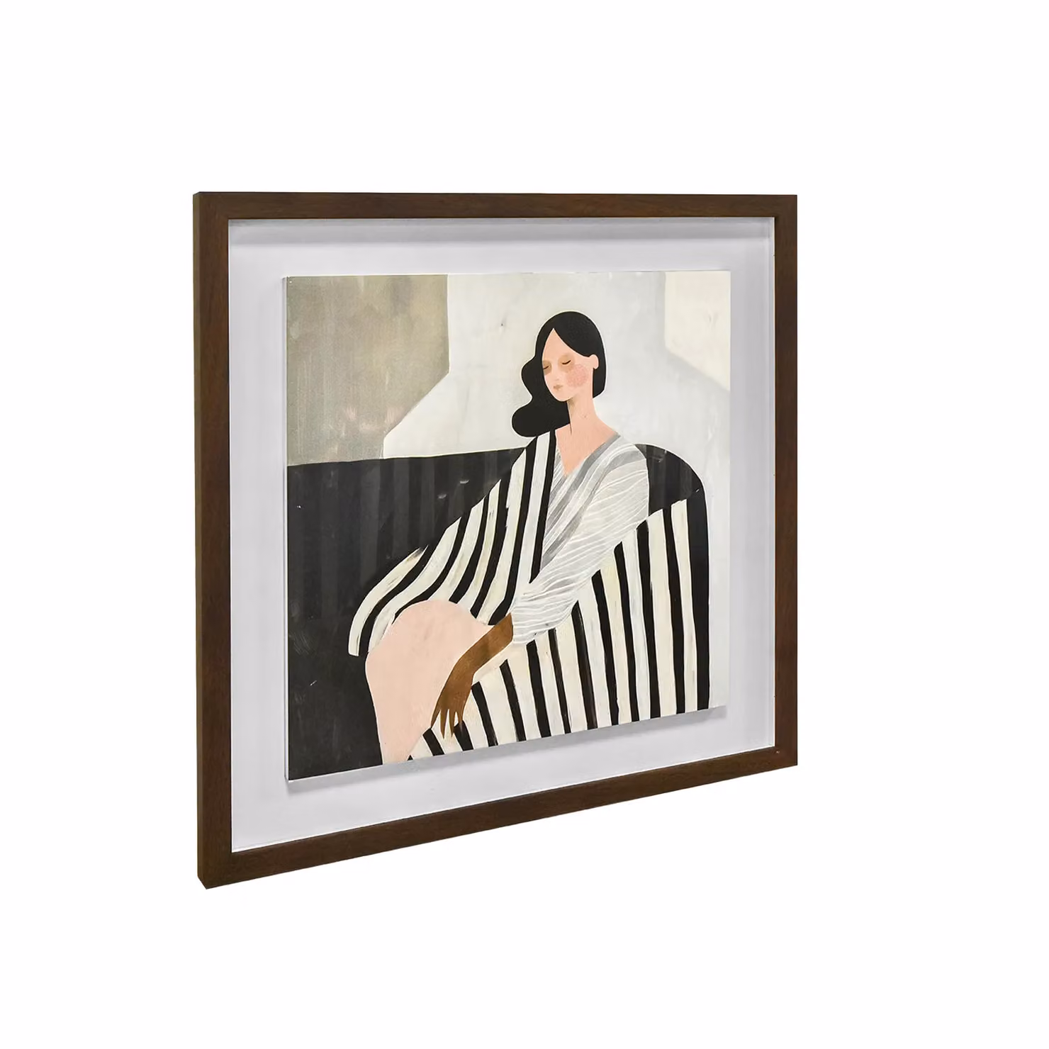 Mowzu Woman In Recline Framed Plaque, Multicolour Portrait Illustration – 2
