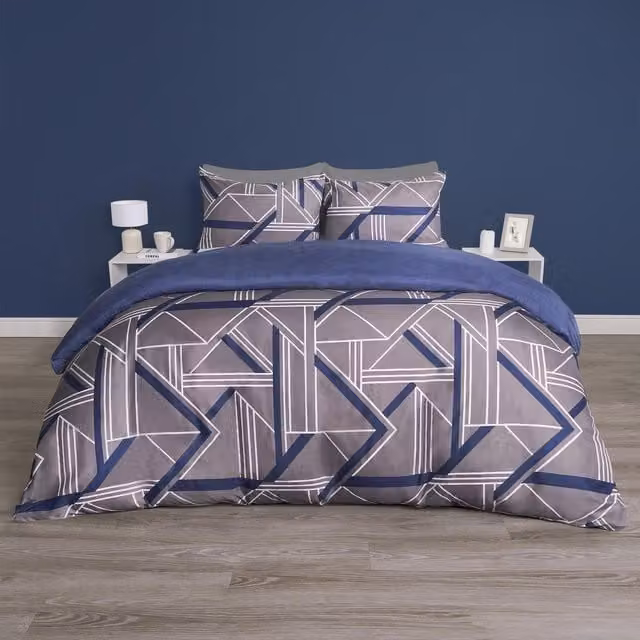 OHS Abstract Geo Reversible Graphic Duvet Set in Grey and Blue, Super King