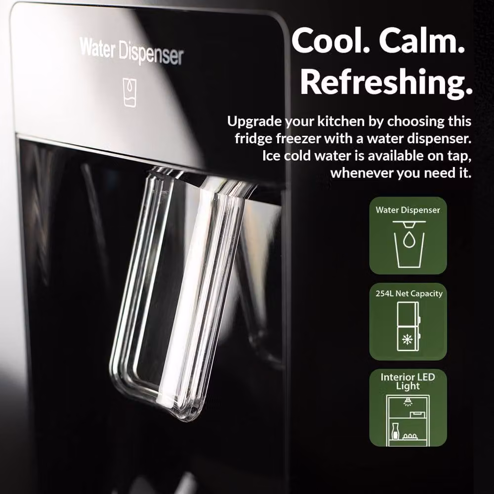 Willow 254L Black Freestanding Fridge Freezer with Water Dispenser, W/D/H: 55 x 54 x 175 cm – 3